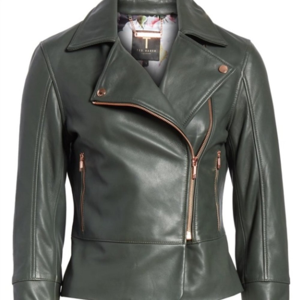 Ted baker Lizia lambskin leather biker jacket - black